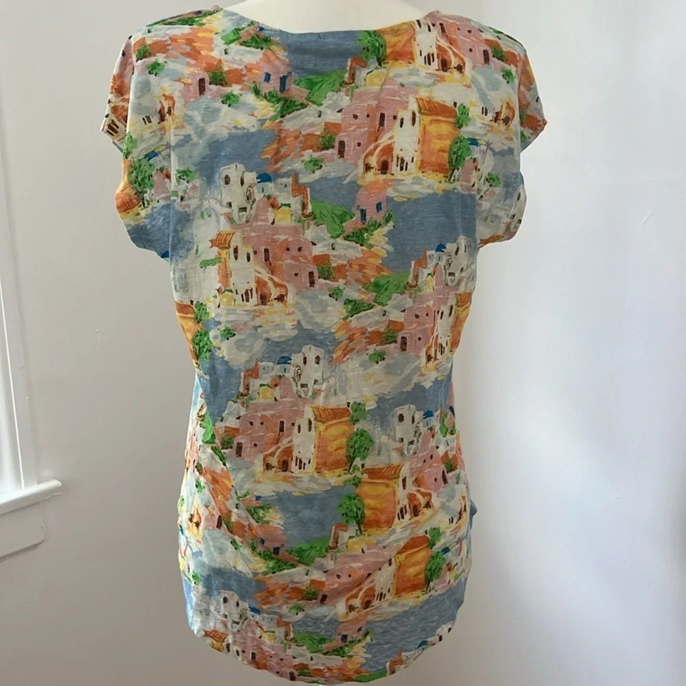 Cynthia Rowley - Greece Greek Islands Print 100% Linen Shirt - Size M - Picture 3 of 5